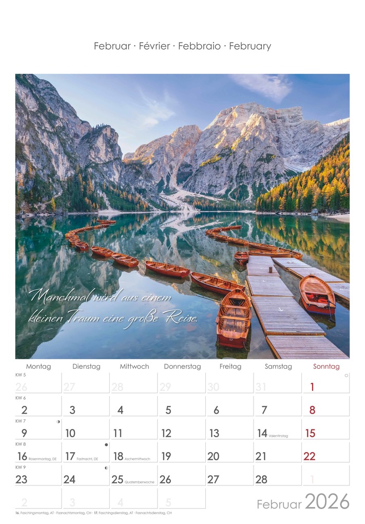 Weitere Ansicht: Auszeit für die Seele 2026 - Bildkalender 23,7x34 cm - Kalender mit Platz für Notizen - mit vielen Zusatzinformationen - Wandkalender - Alpha Edition | Alpha Edition GmbH & Co. KG