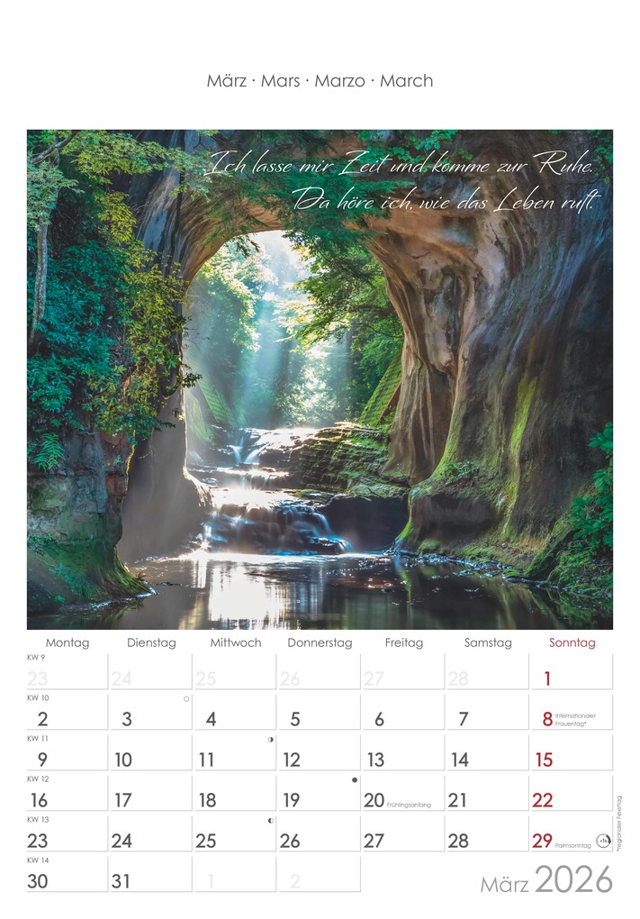 Weitere Ansicht: Auszeit für die Seele 2026 - Bildkalender 23,7x34 cm - Kalender mit Platz für Notizen - mit vielen Zusatzinformationen - Wandkalender - Alpha Edition | Alpha Edition GmbH & Co. KG