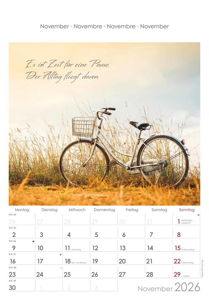 Weitere Ansicht: Auszeit für die Seele 2026 - Bildkalender 23,7x34 cm - Kalender mit Platz für Notizen - mit vielen Zusatzinformationen - Wandkalender - Alpha Edition | Alpha Edition GmbH & Co. KG