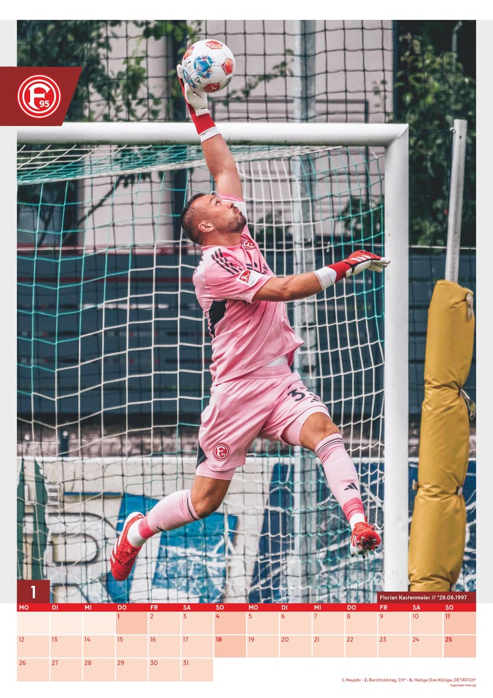 Weitere Ansicht: N Neumann - Fortuna Düsseldorf 2026 - Wandkalender A3 (30x42 cm) mit 12 Monatsblättern, deutschem Kalendarium & Spiralbindung, Fußball-Fankalender mit Spielerfotografien in Rot-Weiß | Neumann Verlage GmbH & Co. KG