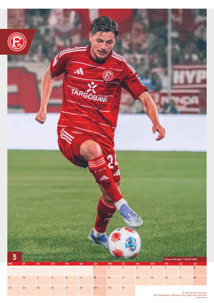 Weitere Ansicht: N Neumann - Fortuna Düsseldorf 2026 - Wandkalender A3 (30x42 cm) mit 12 Monatsblättern, deutschem Kalendarium & Spiralbindung, Fußball-Fankalender mit Spielerfotografien in Rot-Weiß | Neumann Verlage GmbH & Co. KG