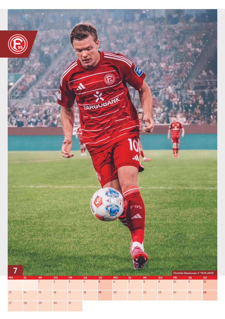 Weitere Ansicht: N Neumann - Fortuna Düsseldorf 2026 - Wandkalender A3 (30x42 cm) mit 12 Monatsblättern, deutschem Kalendarium & Spiralbindung, Fußball-Fankalender mit Spielerfotografien in Rot-Weiß | Neumann Verlage GmbH & Co. KG