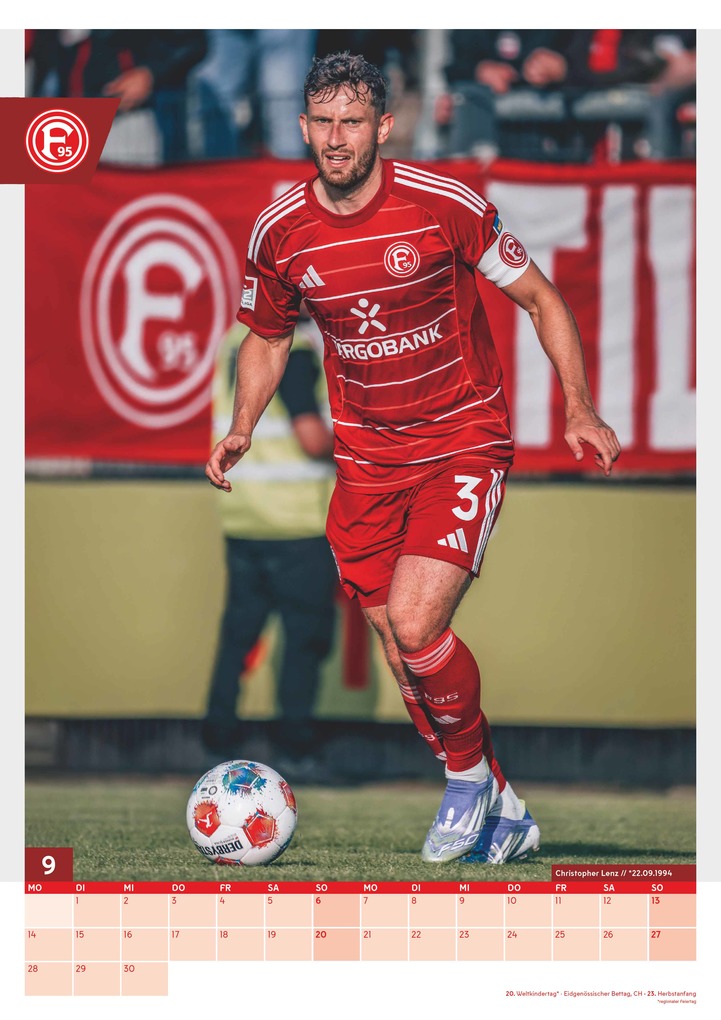 Weitere Ansicht: N Neumann - Fortuna Düsseldorf 2026 - Wandkalender A3 (30x42 cm) mit 12 Monatsblättern, deutschem Kalendarium & Spiralbindung, Fußball-Fankalender mit Spielerfotografien in Rot-Weiß | Neumann Verlage GmbH & Co. KG