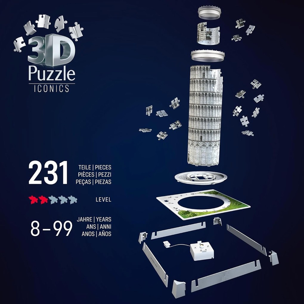 Weitere Ansicht: 3D Puzzle Iconics: Schiefer Turm von Pisa - mit Licht