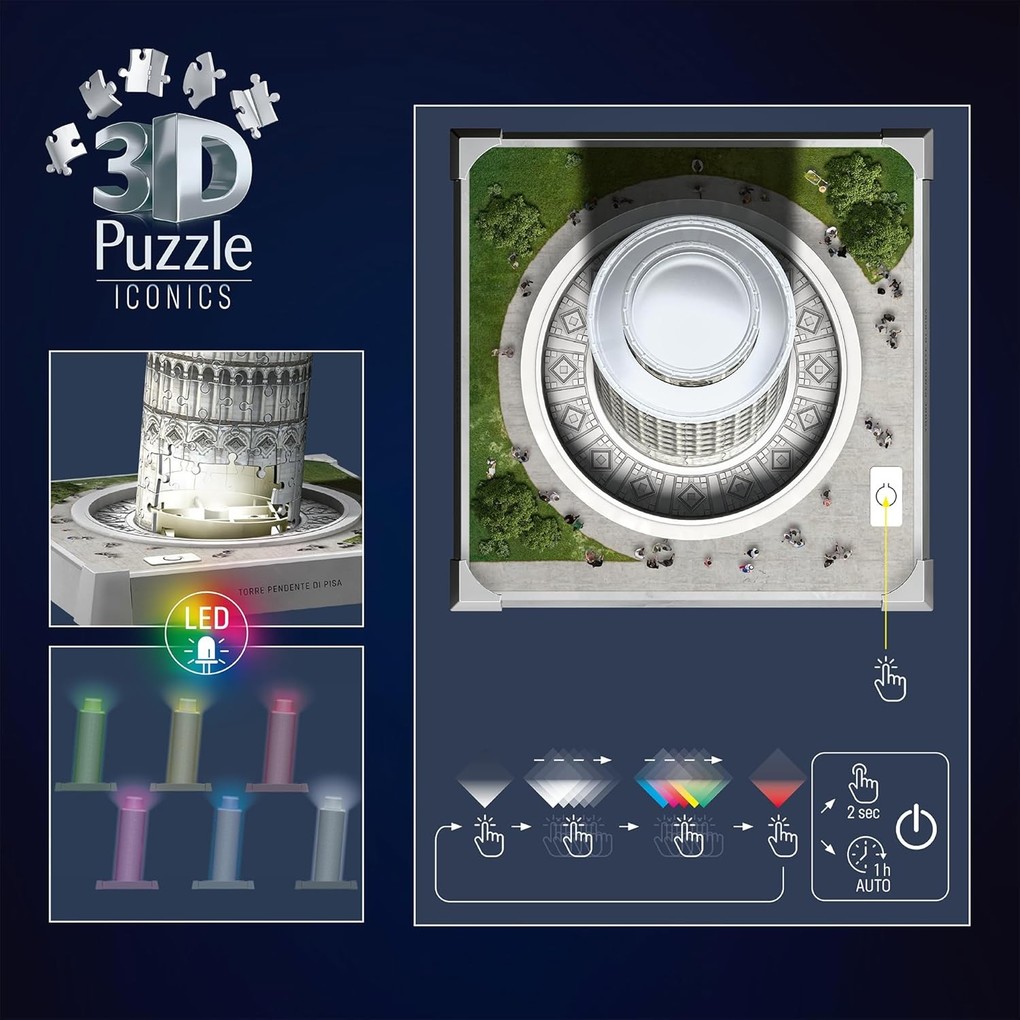 Weitere Ansicht: 3D Puzzle Iconics: Schiefer Turm von Pisa - mit Licht