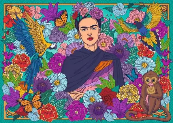 Weitere Ansicht: Erwachsenenpuzzle 1000 Teile - Frida Kahlo's Paradies: Papageien, Affen und Blüten
