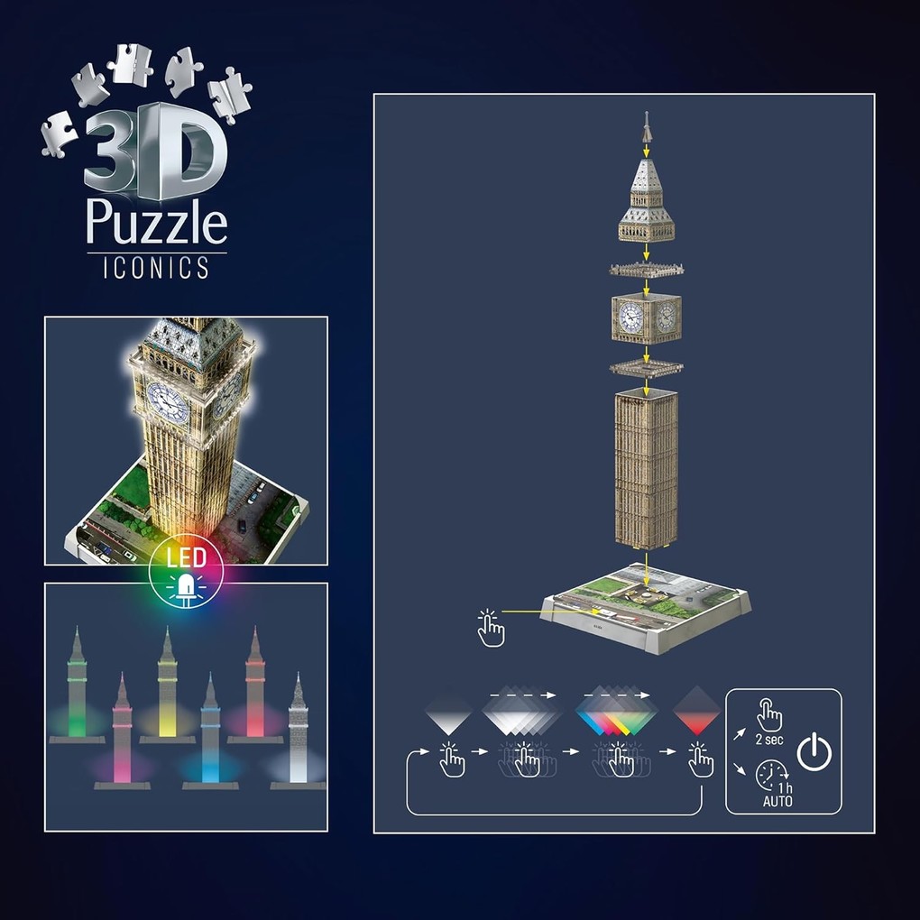 Weitere Ansicht: 3D Puzzle Iconics: Big Ben - mit Licht