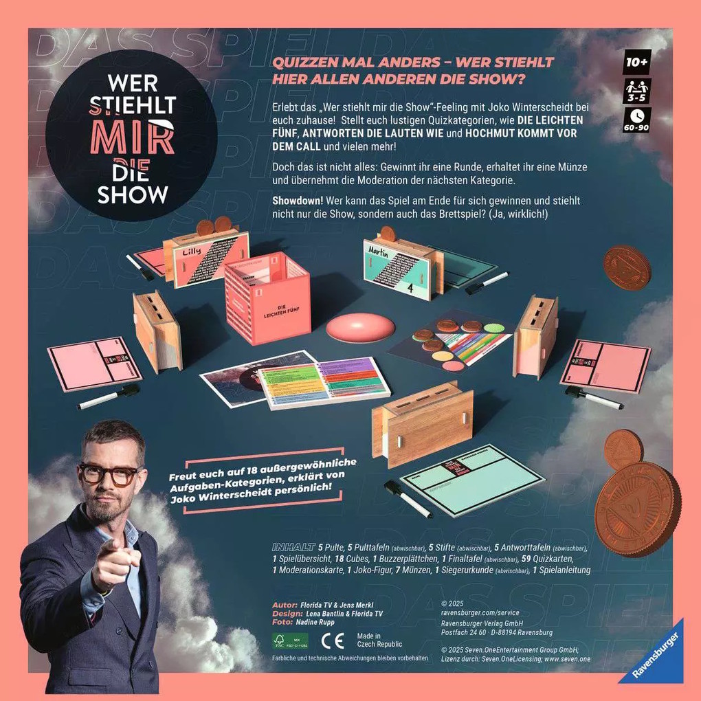 Weitere Ansicht: Wer stiehlt mir die Show? - Gesellschaftsspiel & Brettspiel ab 10 Jahre | Jens Merkl, Florida TV, Seven. One Commerce