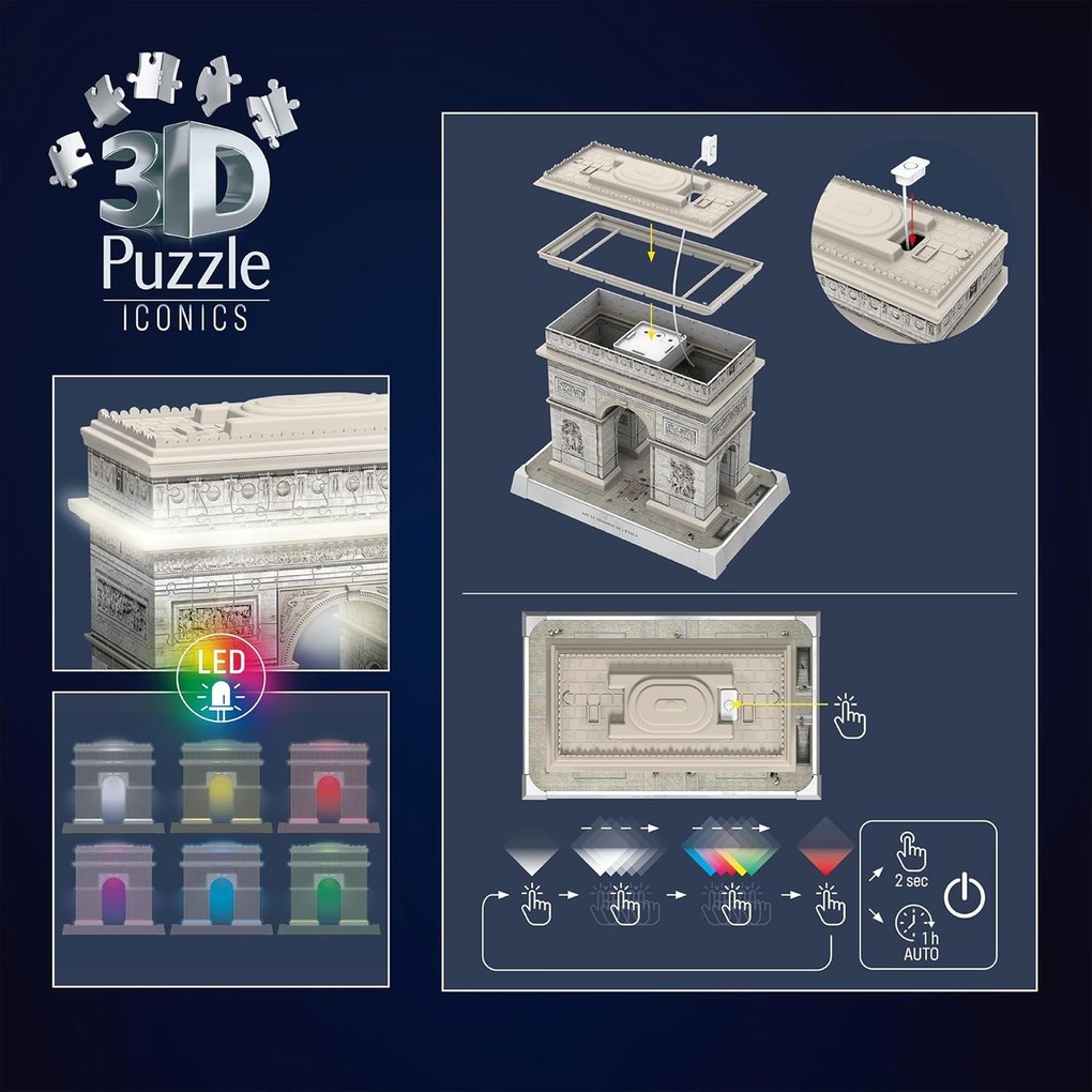 Weitere Ansicht: 3D Puzzle Iconics: Triumphbogen Paris - mit Licht