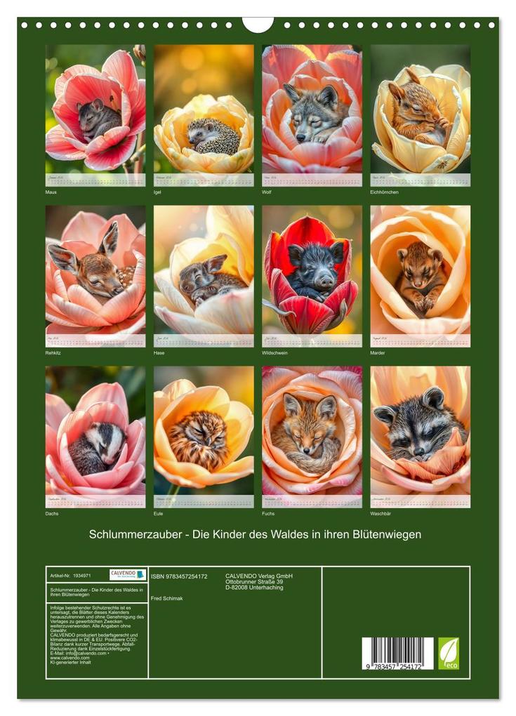 Weitere Ansicht: Schlummerzauber - Die Kinder des Waldes in ihren Blütenwiegen (Wandkalender 2026 DIN A3 hoch), CALVENDO Monatskalender | Fred Schimak, Calvendo