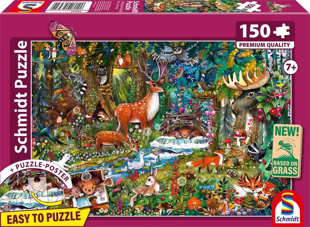 Produktbild: Schmidt 56532 - Tiere in den Wäldern Europas, Puzzle mit Poster, 150 Teile aus NATPAX® Graspappe
