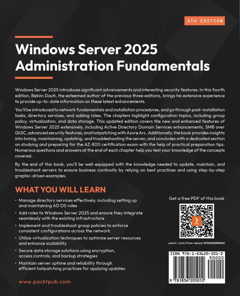 Weitere Ansicht: Windows Server 2025 Administration Fundamentals - Fourth Edition | Bekim Dauti
