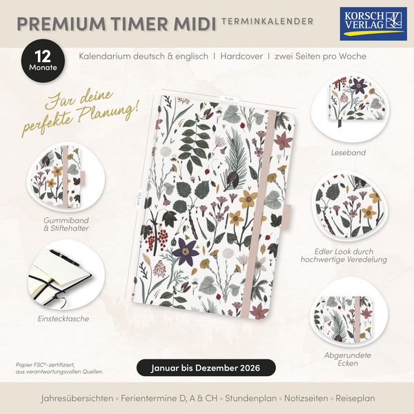 Weitere Ansicht: Premium Timer Midi "Botanical Study" 2026