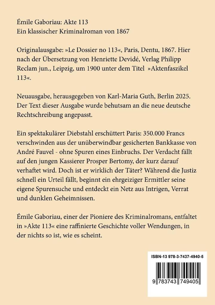 Weitere Ansicht: Akte 113 | émile Gaboriau