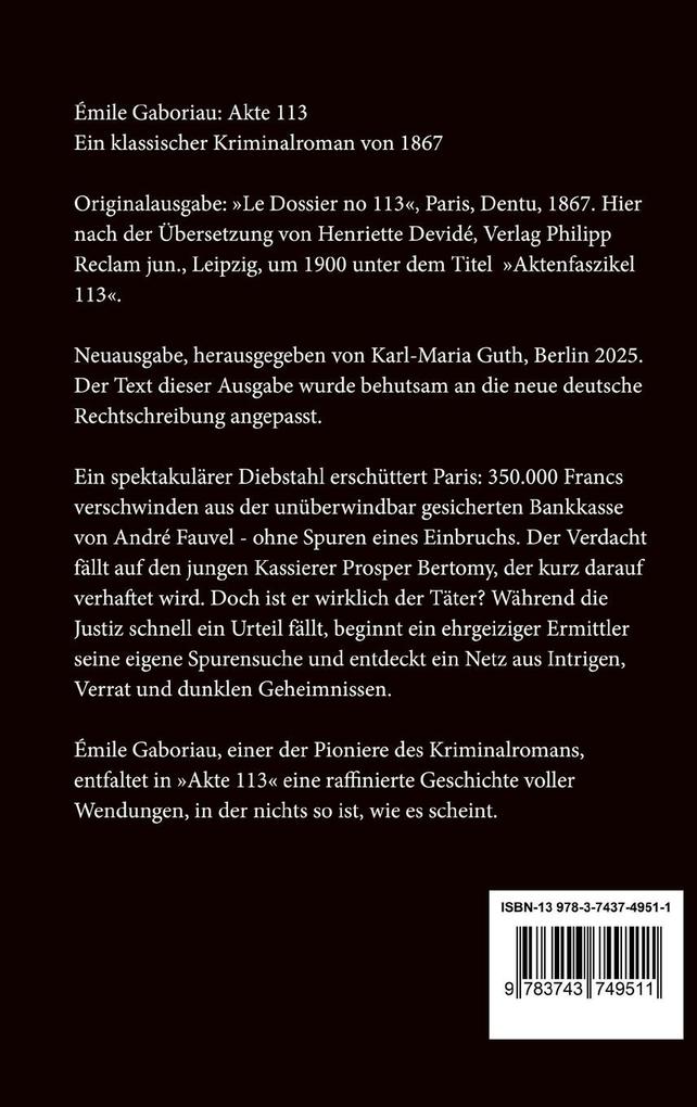 Weitere Ansicht: Akte 113 | émile Gaboriau