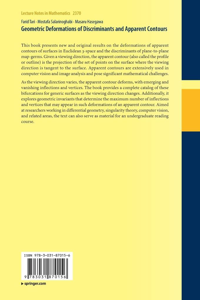 Weitere Ansicht: Geometric Deformations of Discriminants and Apparent Contours | Farid Tari, Mostafa Salarinoghabi, Masaru Hasegawa