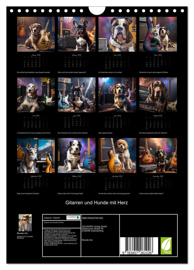 Weitere Ansicht: Gitarren und Hunde mit Herz (Wandkalender 2026 DIN A4 hoch), CALVENDO Monatskalender | Calvendo, Renate Utz