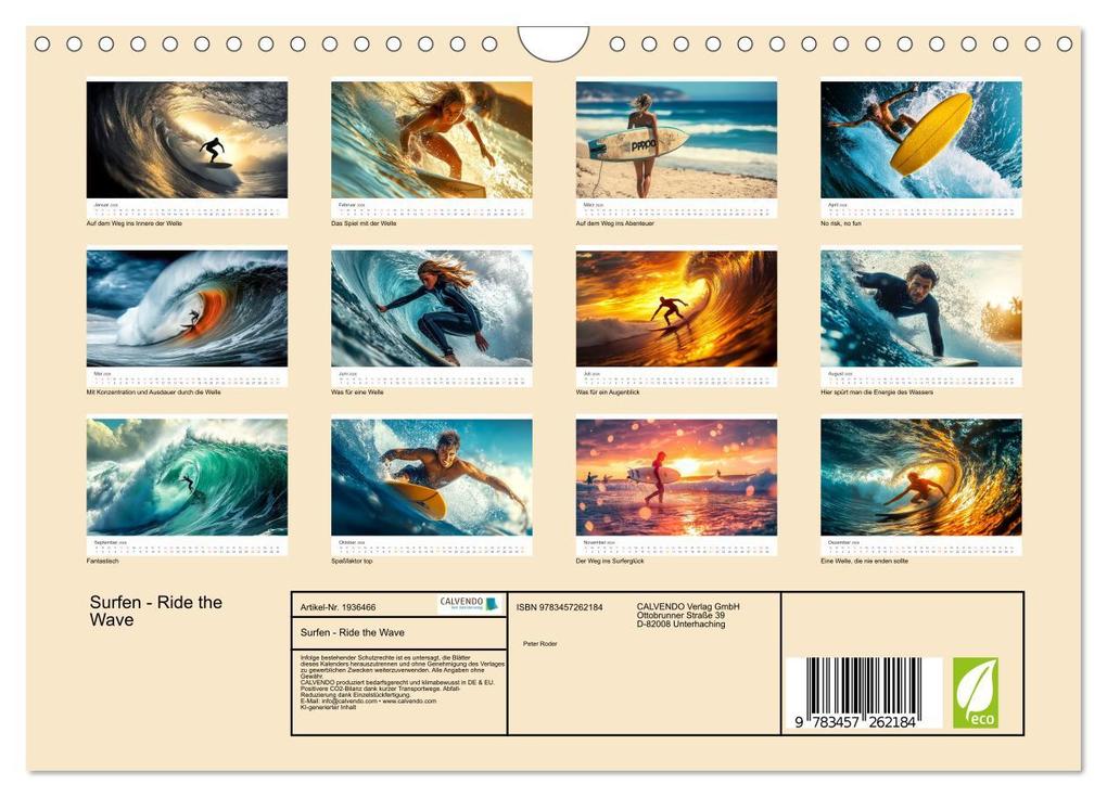 Weitere Ansicht: Surfen - Ride the Wave (Wandkalender 2026 DIN A4 quer), CALVENDO Monatskalender | Peter Roder, Calvendo