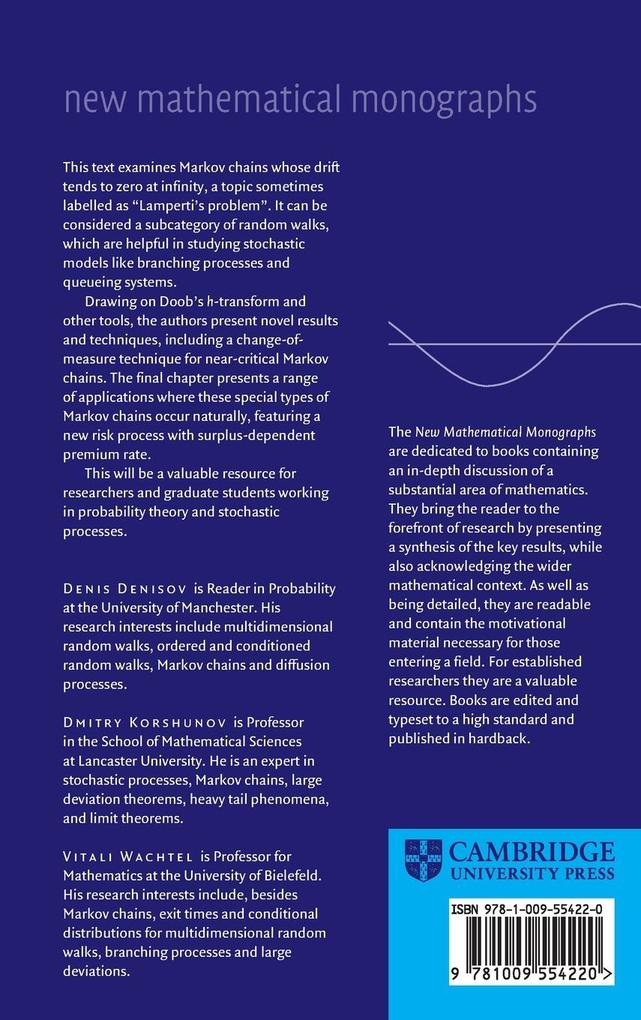 Weitere Ansicht: Markov Chains with Asymptotically Zero Drift | Denis Denisov, Dmitry Korshunov, Vitali Wachtel