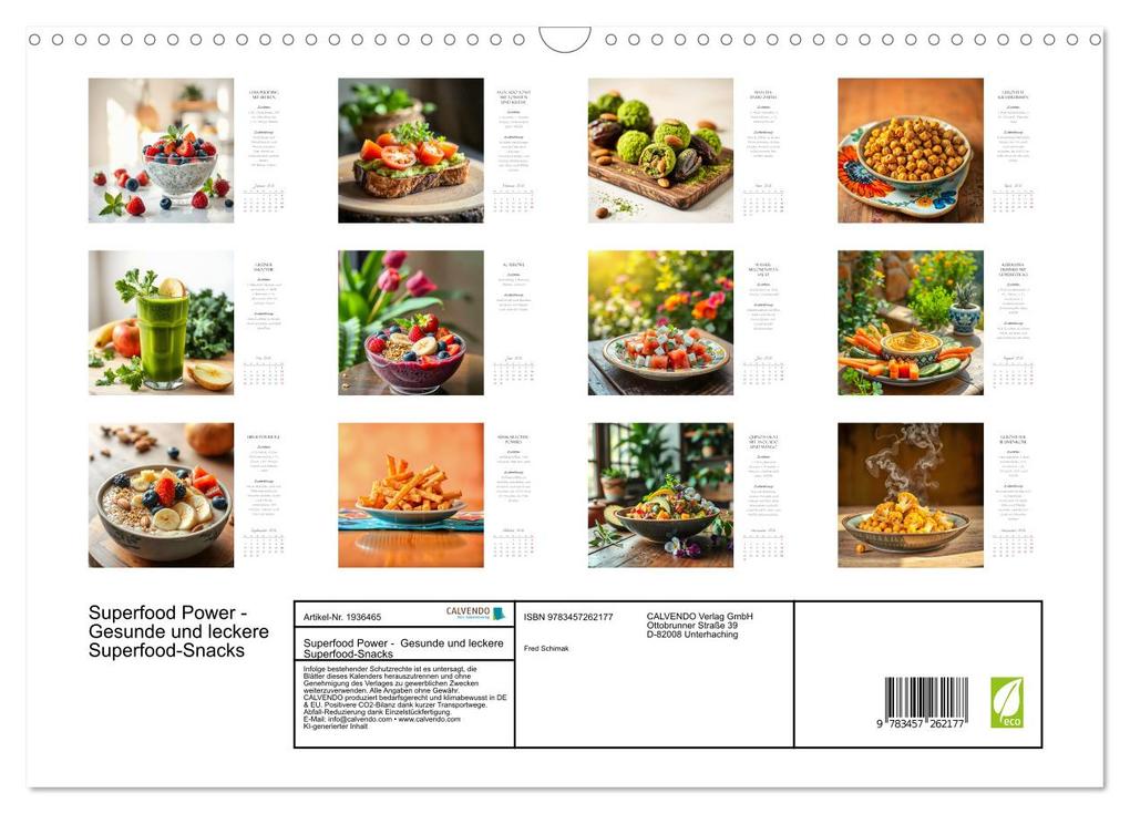 Weitere Ansicht: Superfood Power - Gesunde und leckere Superfood-Snacks (Wandkalender 2026 DIN A3 quer), CALVENDO Monatskalender | Fred Schimak, Calvendo