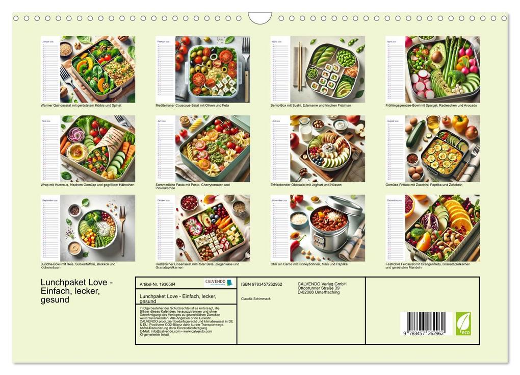 Weitere Ansicht: Lunchpaket Love - Einfach, lecker, gesund (Wandkalender 2026 DIN A3 quer), CALVENDO Monatskalender | Claudia Schimmack, Calvendo