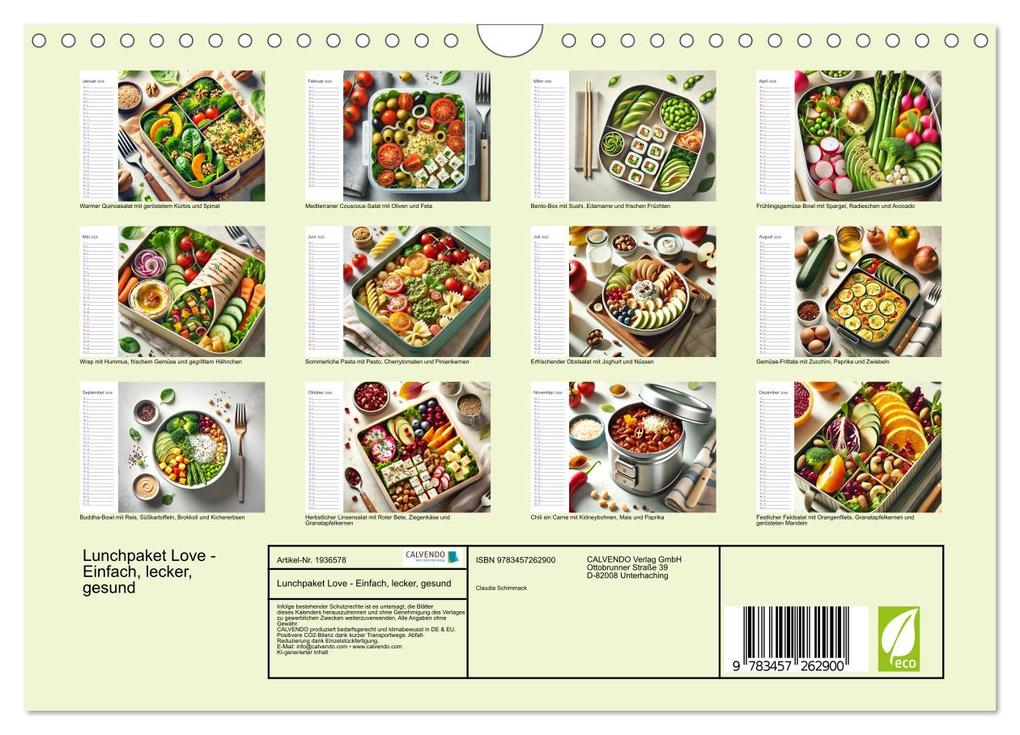 Weitere Ansicht: Lunchpaket Love - Einfach, lecker, gesund (Wandkalender 2026 DIN A4 quer), CALVENDO Monatskalender | Claudia Schimmack, Calvendo