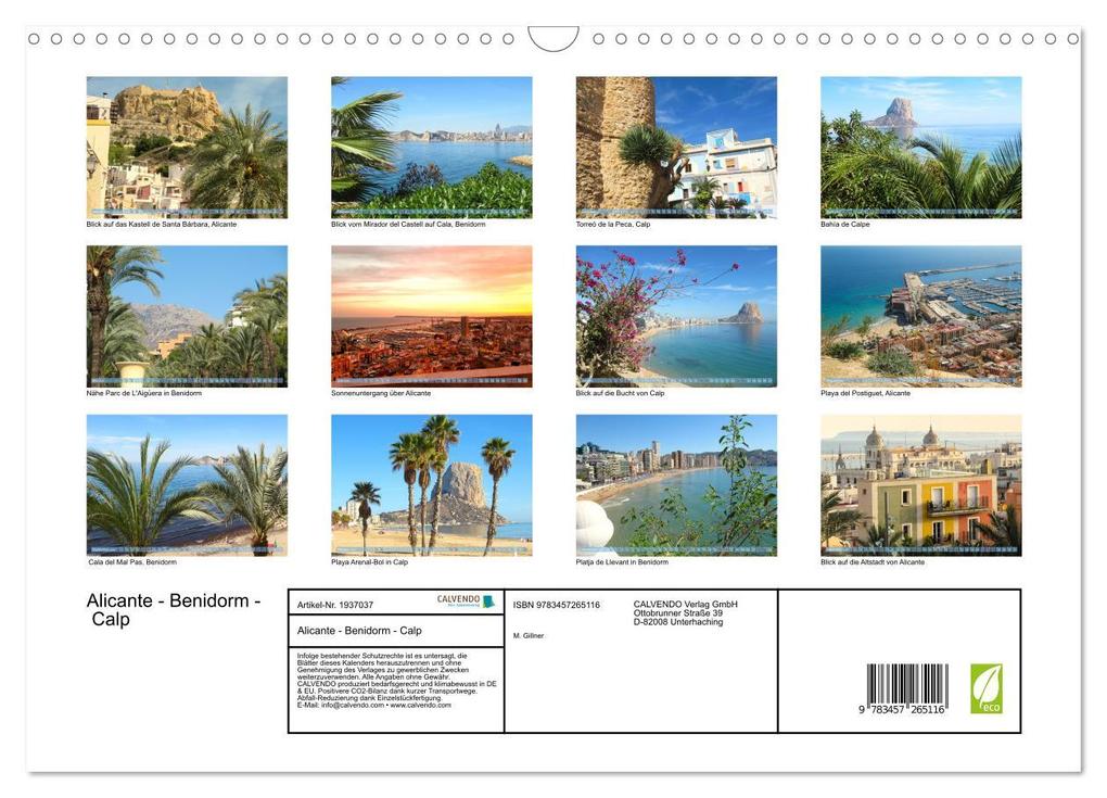 Weitere Ansicht: Alicante - Benidorm - Calp (Wandkalender 2026 DIN A3 quer), CALVENDO Monatskalender | M. Gillner, Calvendo