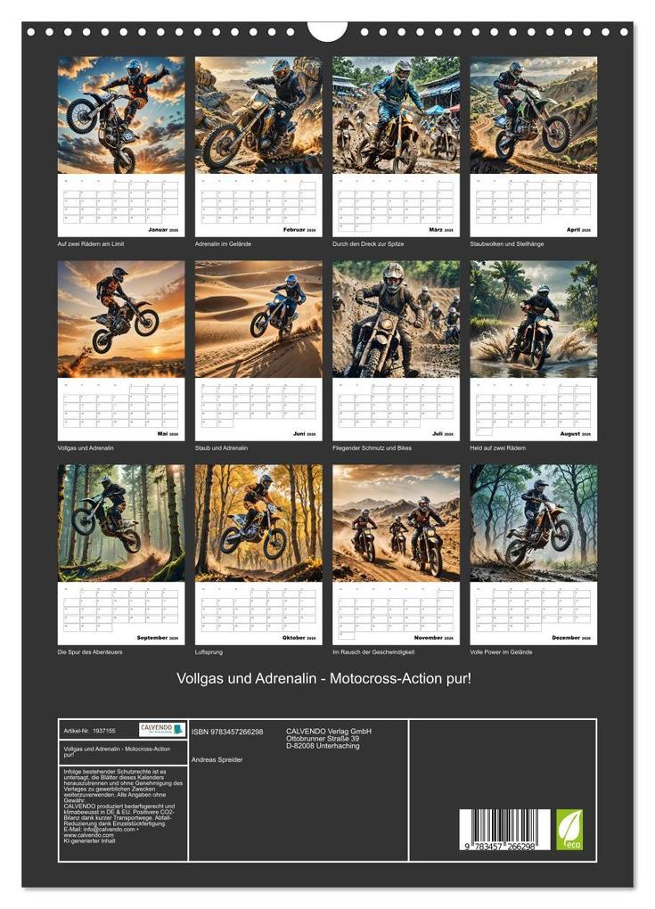 Weitere Ansicht: Vollgas und Adrenalin - Motocross-Action pur! (Wandkalender 2026 DIN A3 hoch), CALVENDO Monatskalender | Andreas Spreider, Calvendo