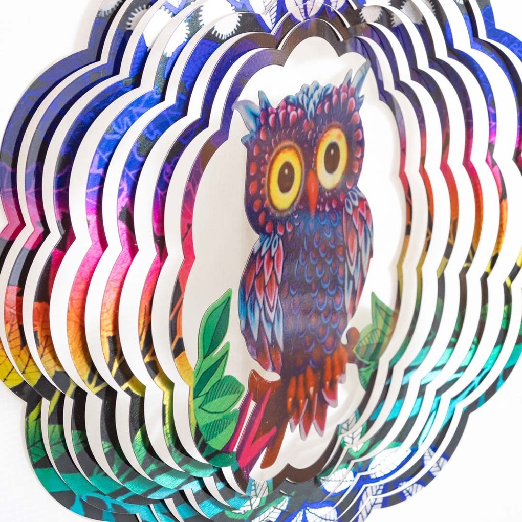 Weitere Ansicht: Kinetic Art 110266 - Kinetic Art: Metal Hanging Wind Spinner, Metall Windspiel, 30x38cm, 3D Flashy Owl