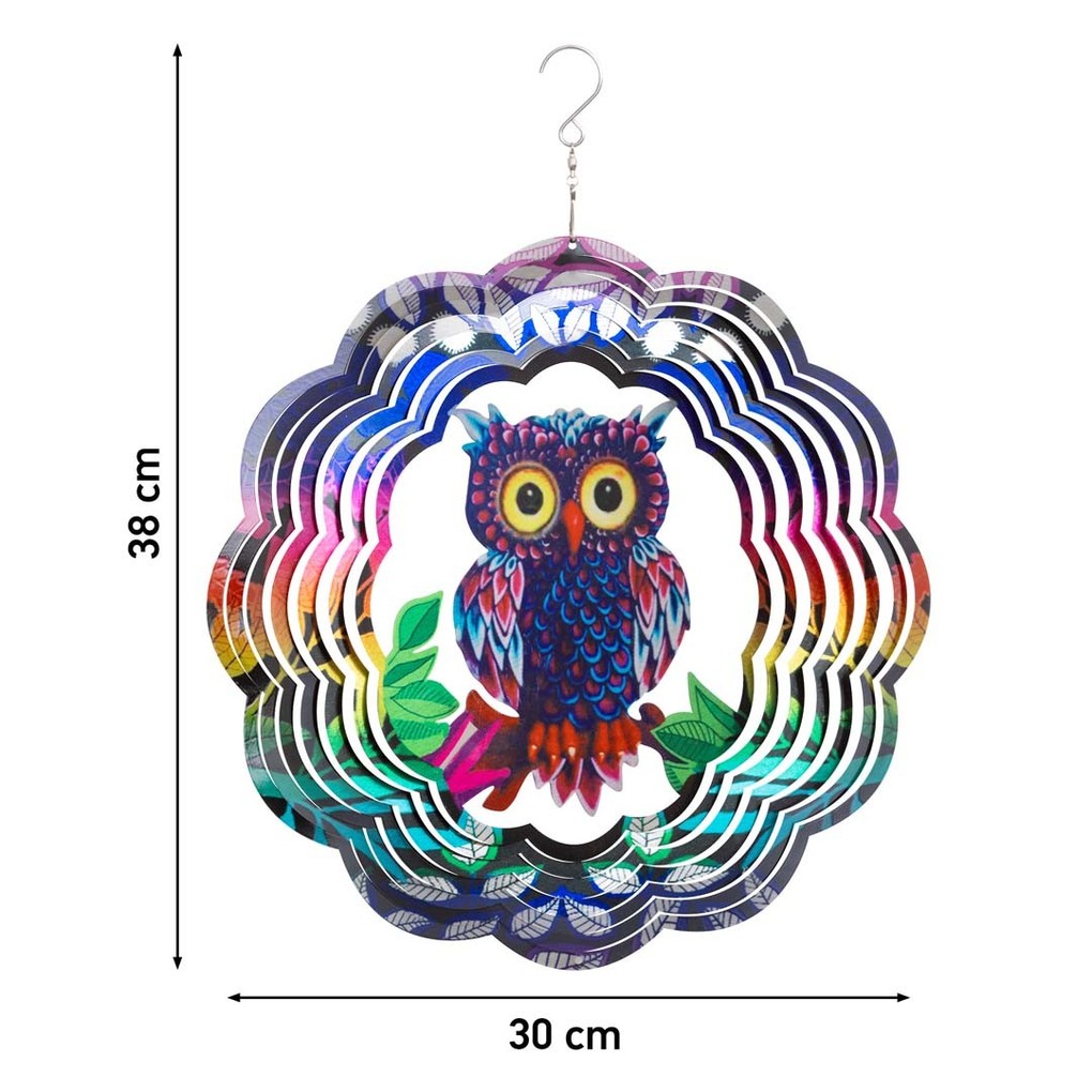 Weitere Ansicht: Kinetic Art 110266 - Kinetic Art: Metal Hanging Wind Spinner, Metall Windspiel, 30x38cm, 3D Flashy Owl