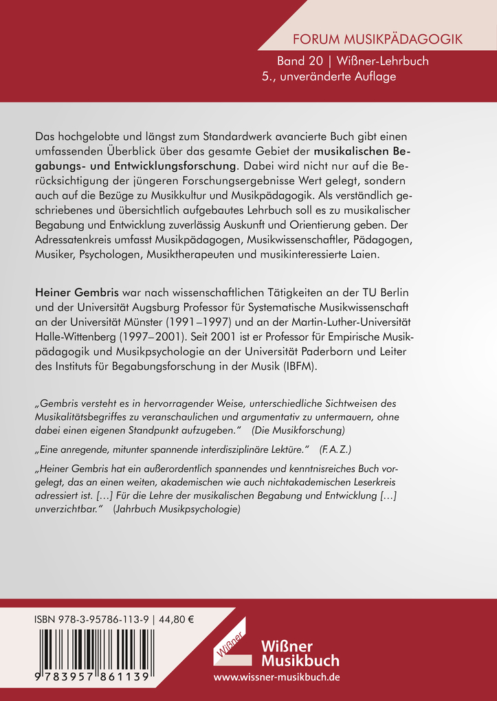 Weitere Ansicht: Grundlagen musikalischer Begabung und Entwicklung | Heiner Gembris