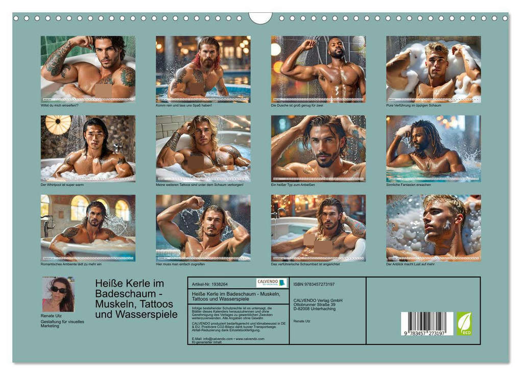 Weitere Ansicht: Heiße Kerle im Badeschaum - Muskeln, Tattoos und Wasserspiele (Wandkalender 2026 DIN A3 quer), CALVENDO Monatskalender | Renate Utz, Calvendo