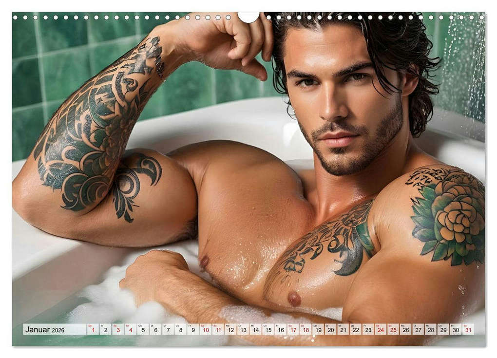 Weitere Ansicht: Heiße Kerle im Badeschaum - Muskeln, Tattoos und Wasserspiele (Wandkalender 2026 DIN A3 quer), CALVENDO Monatskalender | Renate Utz, Calvendo