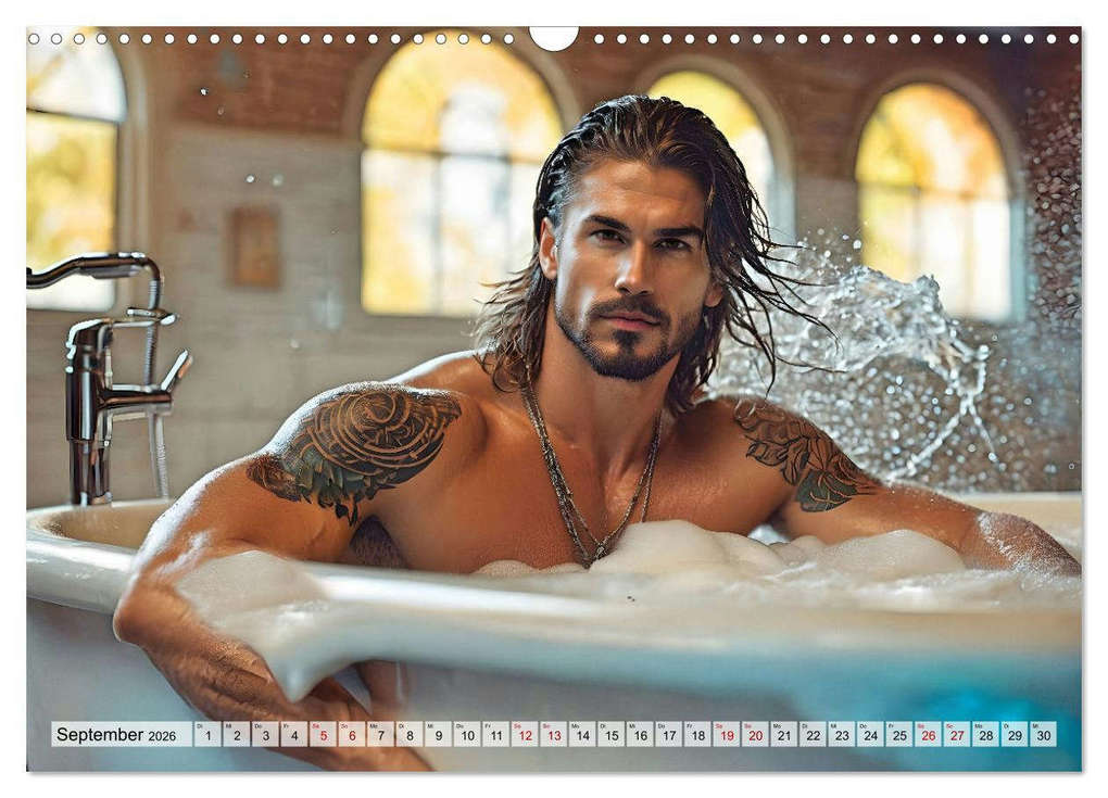 Weitere Ansicht: Heiße Kerle im Badeschaum - Muskeln, Tattoos und Wasserspiele (Wandkalender 2026 DIN A3 quer), CALVENDO Monatskalender | Renate Utz, Calvendo
