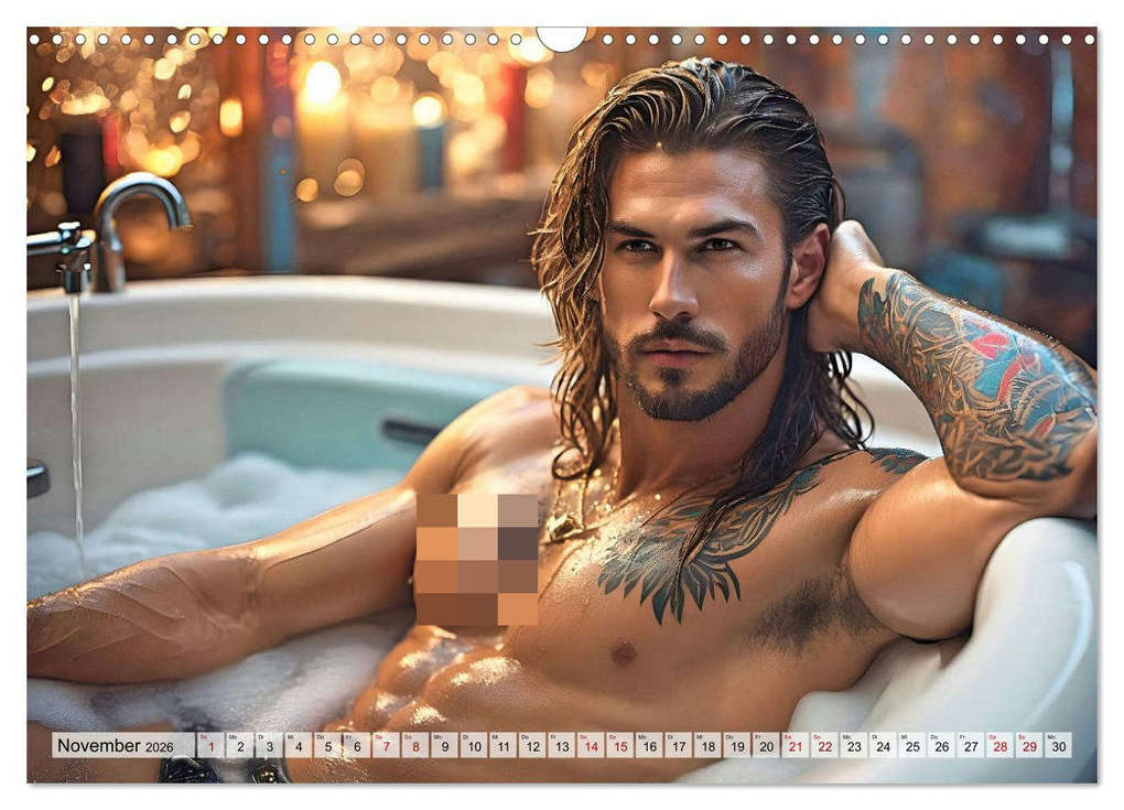 Weitere Ansicht: Heiße Kerle im Badeschaum - Muskeln, Tattoos und Wasserspiele (Wandkalender 2026 DIN A3 quer), CALVENDO Monatskalender | Renate Utz, Calvendo