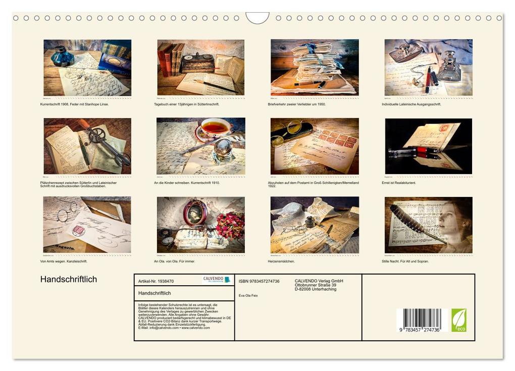 Weitere Ansicht: Handschriftlich (Wandkalender 2026 DIN A3 quer), CALVENDO Monatskalender | Eva Ola Feix, Calvendo