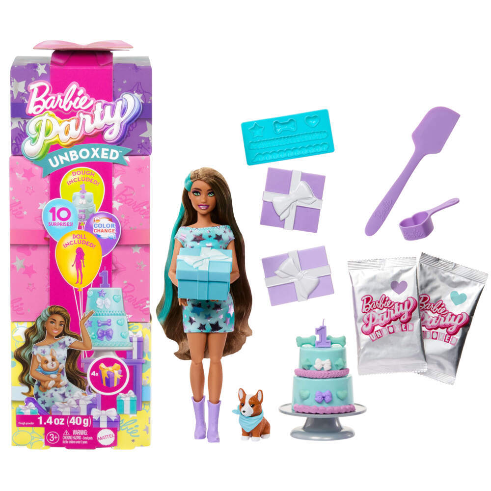 Weitere Ansicht: Barbie Party Unboxed Haustier Geburtstag Serie - blaues Kleid