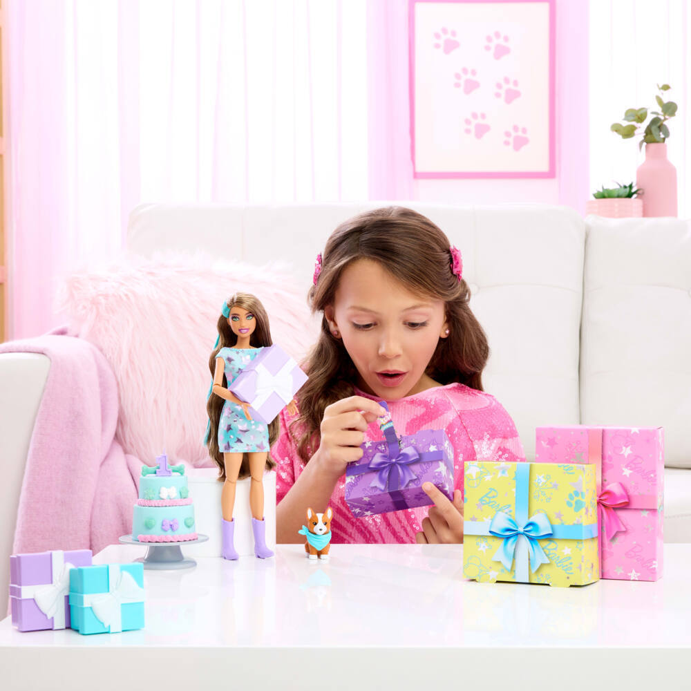 Weitere Ansicht: Barbie Party Unboxed Haustier Geburtstag Serie - blaues Kleid