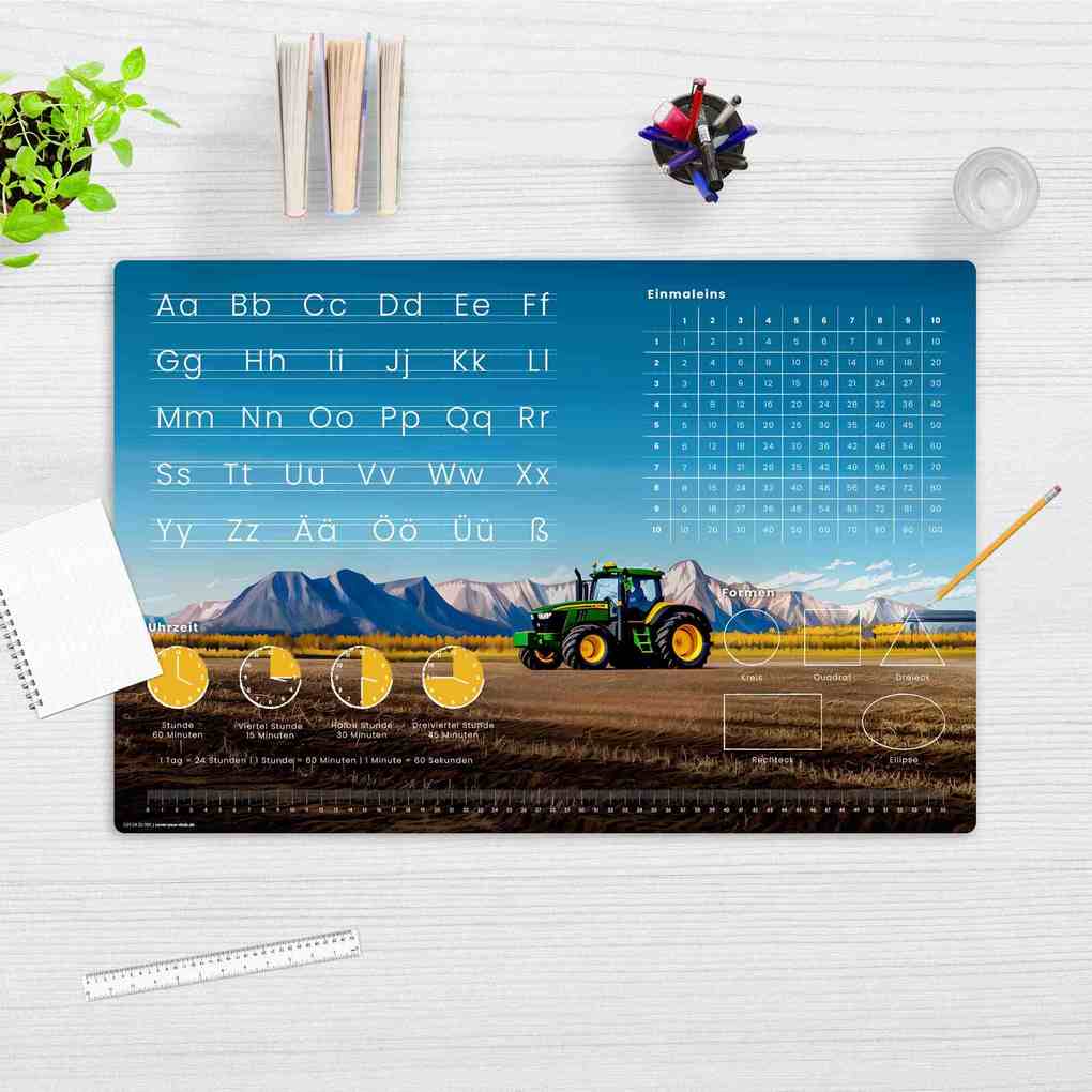 Weitere Ansicht: Cover-your-desk Schreibtischunterlage für Kinder Lernunterlage Einschulung, verschiedene Designs, ABC, 1x1, Uhrzeiten, aus hochwertigem Vinyl, 60 x 40 cm