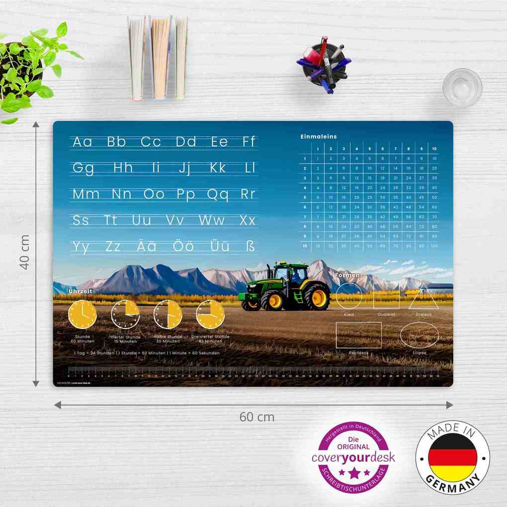 Weitere Ansicht: Cover-your-desk Schreibtischunterlage für Kinder Lernunterlage Einschulung, verschiedene Designs, ABC, 1x1, Uhrzeiten, aus hochwertigem Vinyl, 60 x 40 cm