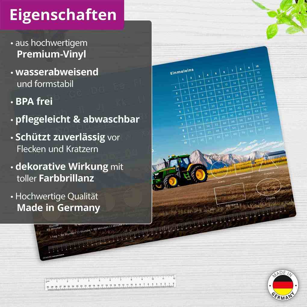 Weitere Ansicht: Cover-your-desk Schreibtischunterlage für Kinder Lernunterlage Einschulung, verschiedene Designs, ABC, 1x1, Uhrzeiten, aus hochwertigem Vinyl, 60 x 40 cm