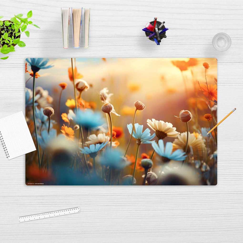 Weitere Ansicht: Cover-your-desk Schreibtischunterlage für Kinder und Erwachsene Wildblumen im Abendlicht, aus hochwertigem Vinyl, 60 x 40 cm