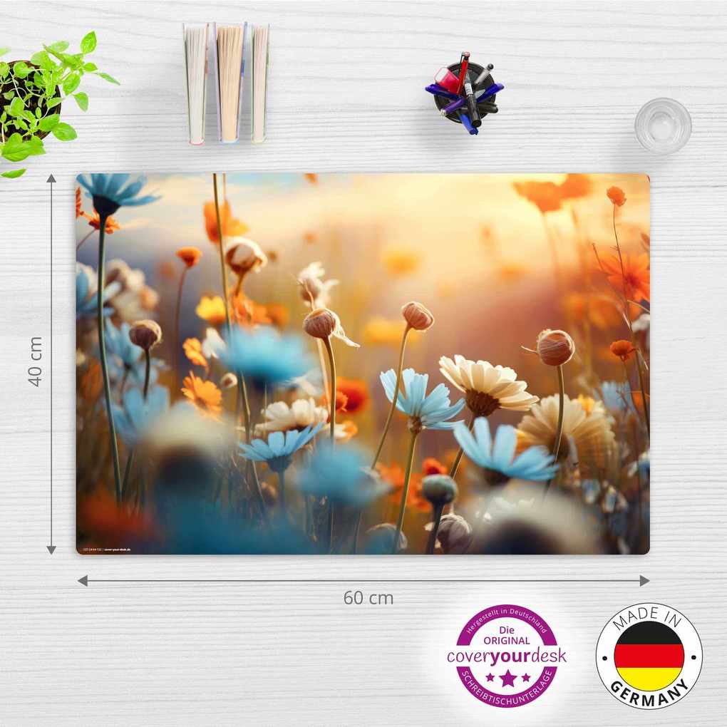 Weitere Ansicht: Cover-your-desk Schreibtischunterlage für Kinder und Erwachsene Wildblumen im Abendlicht, aus hochwertigem Vinyl, 60 x 40 cm