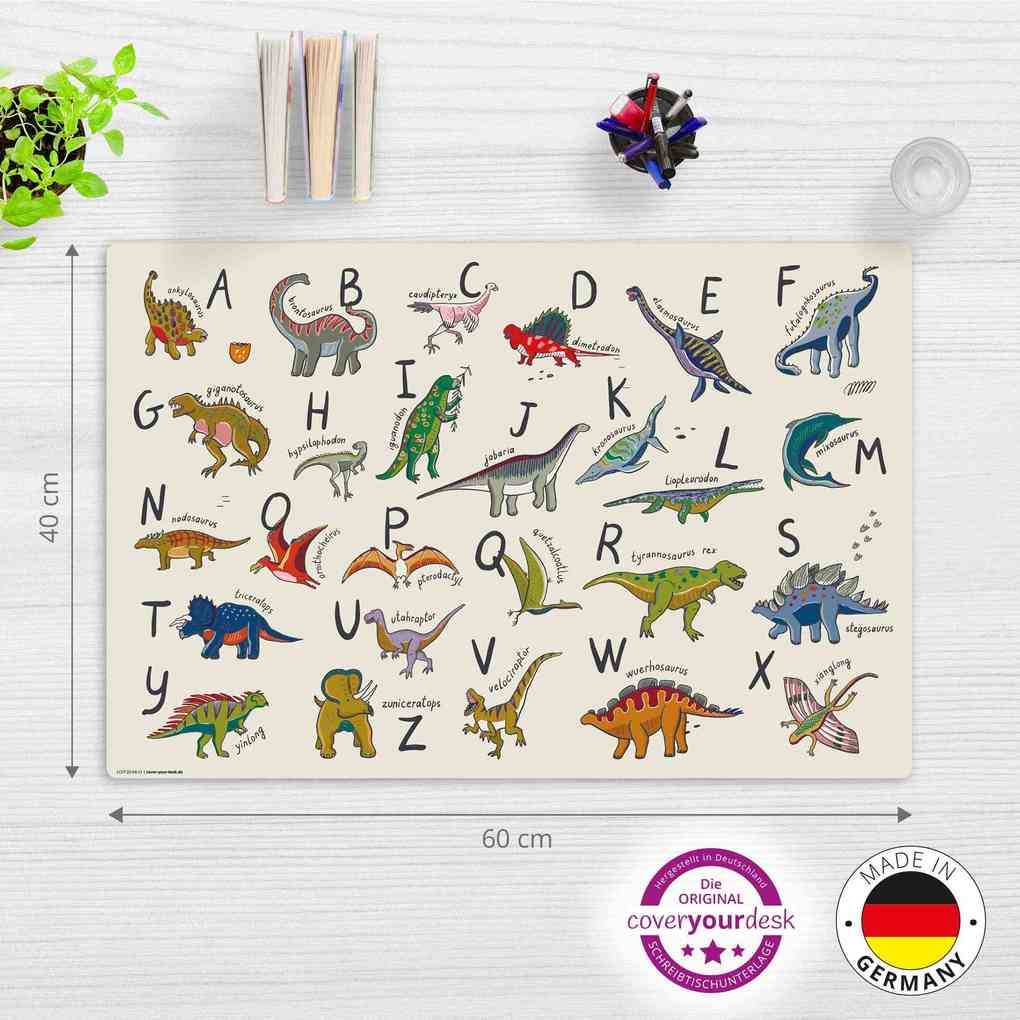 Weitere Ansicht: Cover-your-desk Schreibtischunterlage für Kinder Dinosaurier ABC, aus hochwertigem Vinyl, 60 x 40 cm