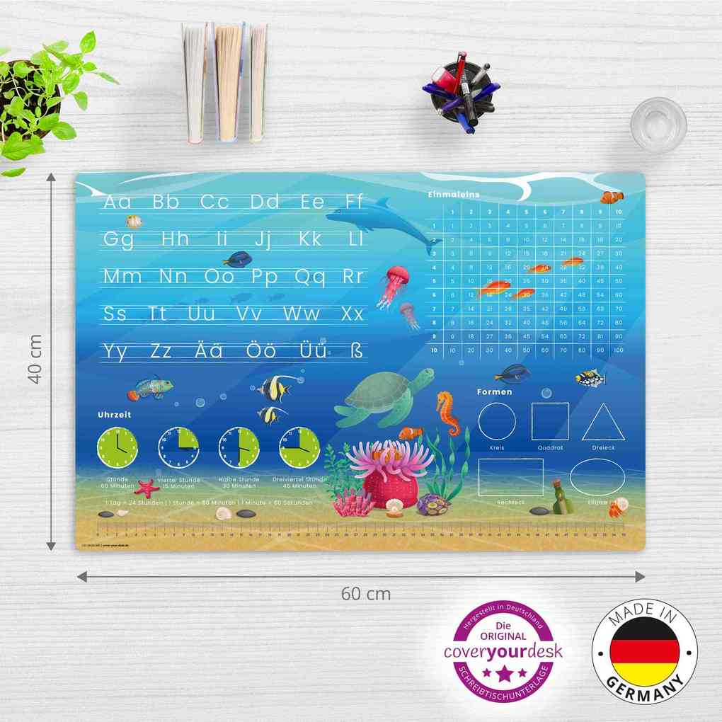 Weitere Ansicht: Cover-your-desk Schreibtischunterlage für Kinder Lernunterlage Einschulung, Unterwasserwelt Optik, aus hochwertigem Vinyl, 60 x 40 cm