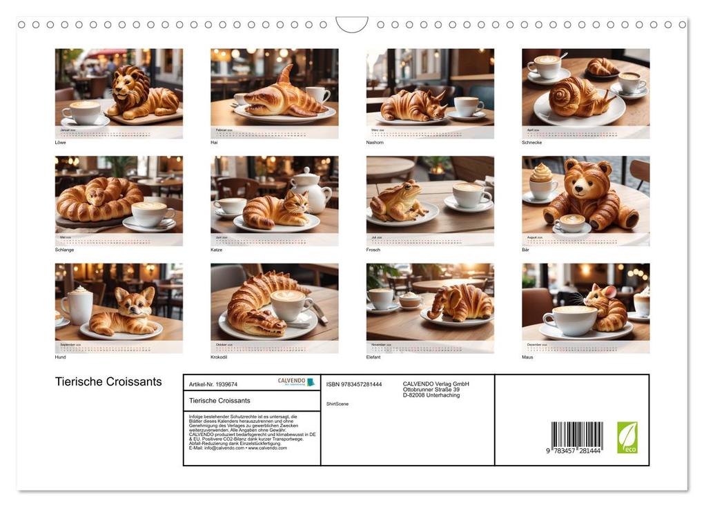 Weitere Ansicht: Tierische Croissants (Wandkalender 2026 DIN A3 quer), CALVENDO Monatskalender | ShirtScene ShirtScene, Calvendo, ShirtScene