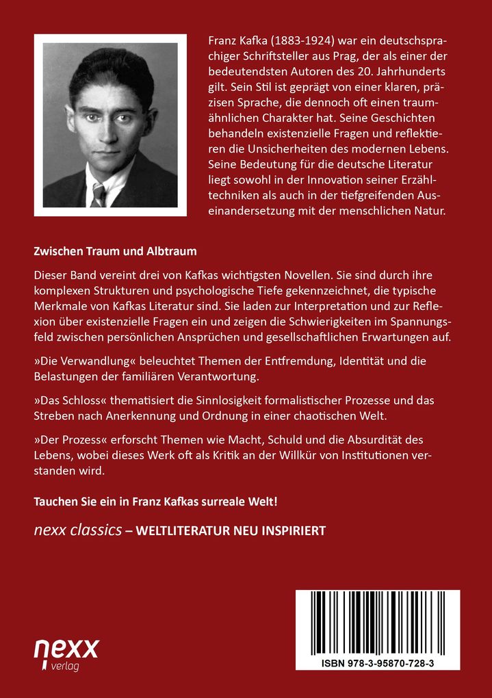 Weitere Ansicht: Die Verwandlung. Das Schloss. Der Prozess. | Franz Kafka