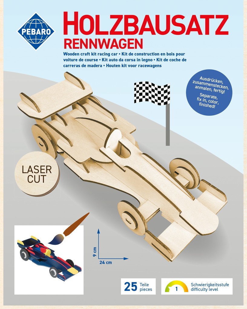 Produktbild: PEBARO 850/11L - Holzbausatz Rennwagen, Laser cut Bastelset