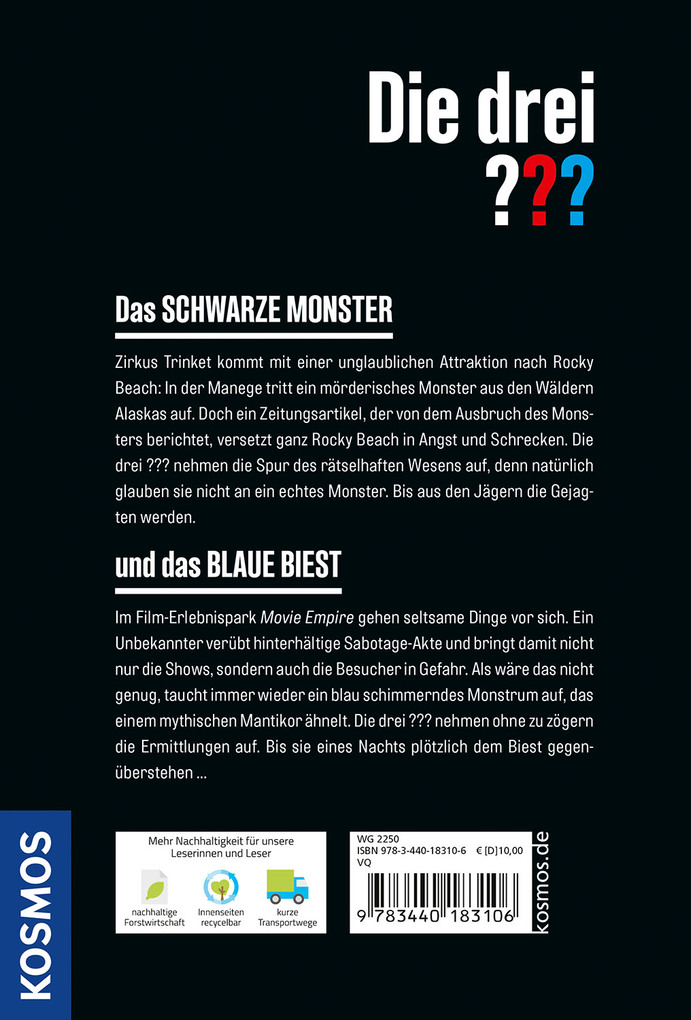 Weitere Ansicht: Die drei ???, Das schwarze Monster / und das blaue Biest (Doppelband) | Hendrik Buchna, André Marx