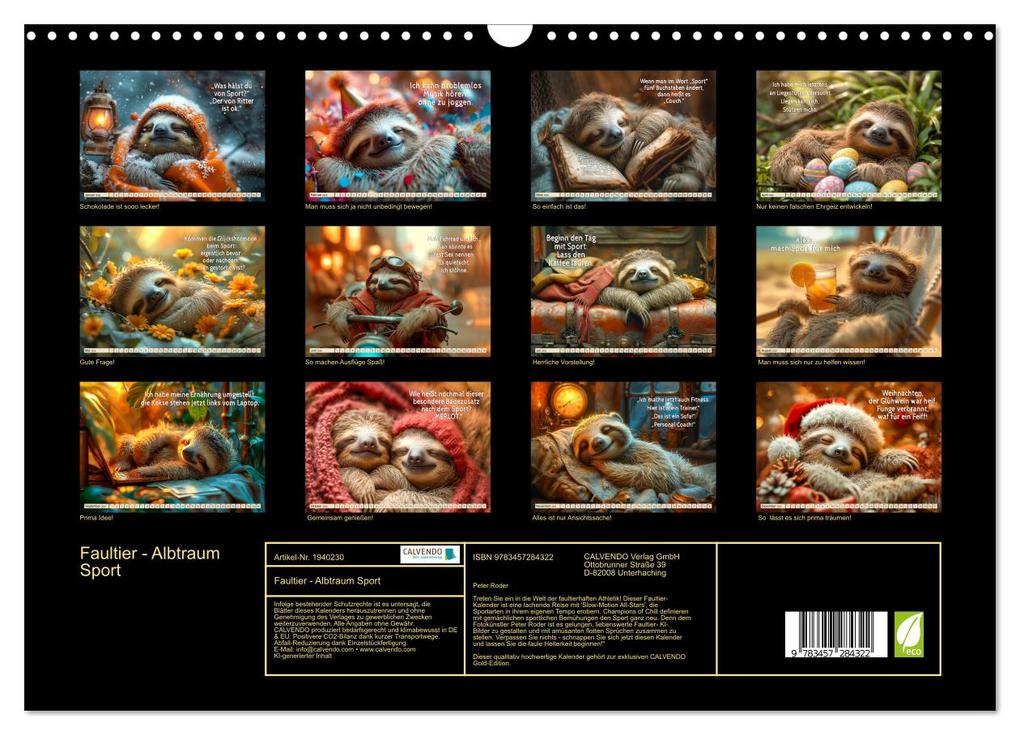 Weitere Ansicht: Faultier - Albtraum Sport (Wandkalender 2026 DIN A3 quer), CALVENDO Monatskalender | Peter Roder, Calvendo